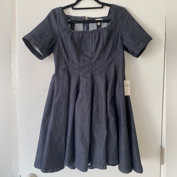 Anthropologie Pilcro denim, short-sleeve, square-neck, fit-and-flare mini dress - Picture 3 of 7